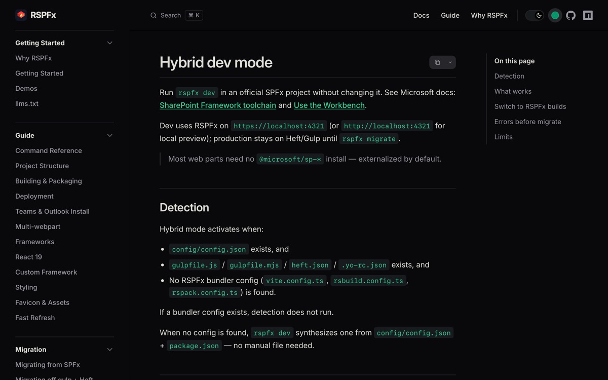 RSPFx hybrid dev mode docs